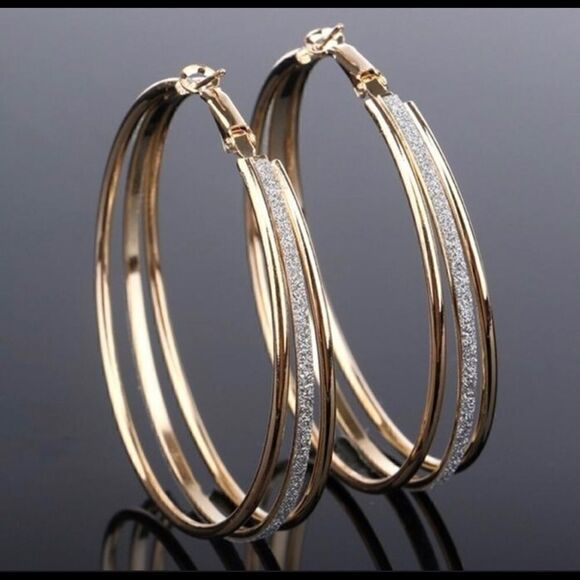 Gold Tone CZ Diamond Hoop Earrings - Picture 1 of 3